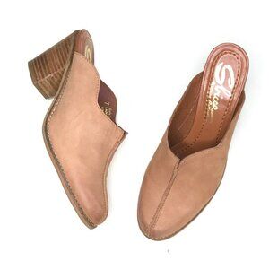 Sbicca Tan Leather Slip-On Mules With Chunky Heel Size 9 Women’s Casual Shoes Ma